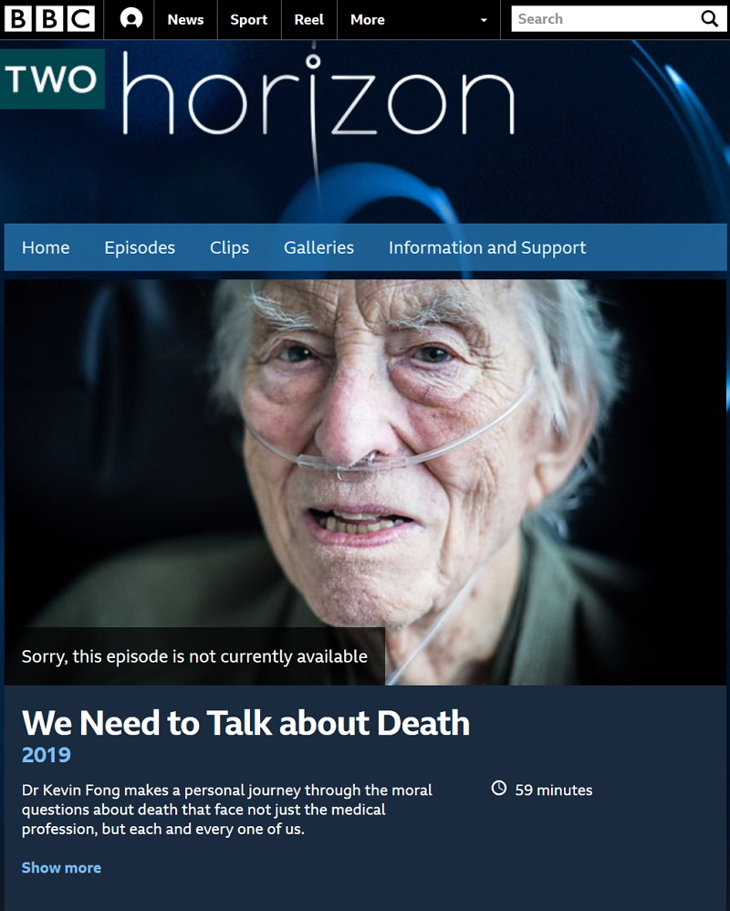 BBC Horizon 2019” We Need to Talk about Death 翻攝自BBC網站 BBC Horizon 2019” We Need to Talk about Death 翻攝自BBC網站