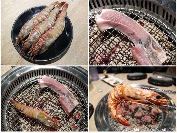 海鮮給他烤起來！肉質彈牙的大蝦除了本身的鮮美外，還多了一股碳烤的香氣。烤過的鮪魚下巴，肉質超香！